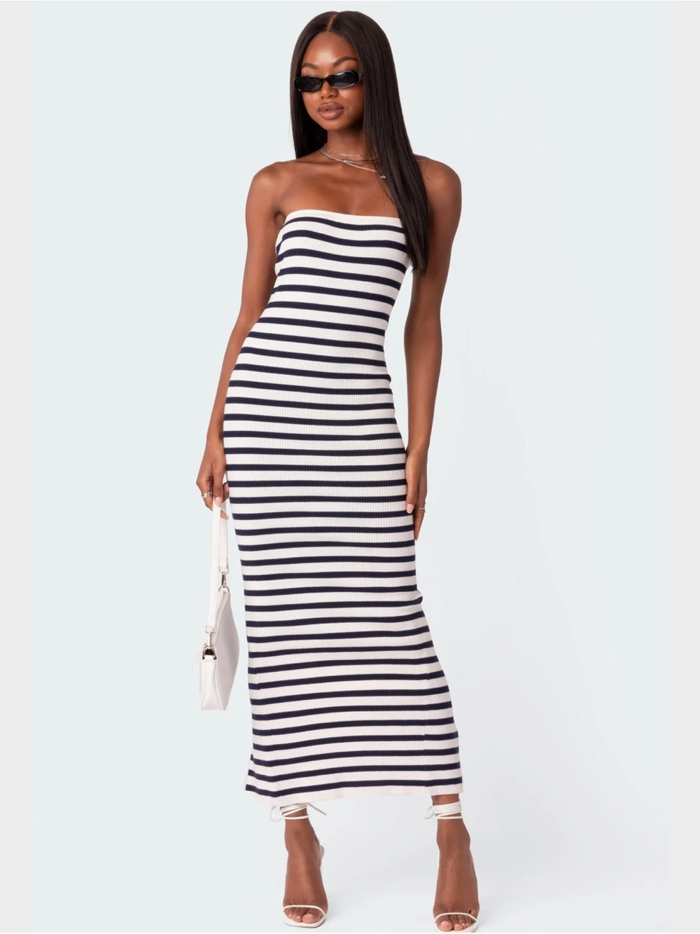Edikted Striped Strapless Maxi Dress - White & Black